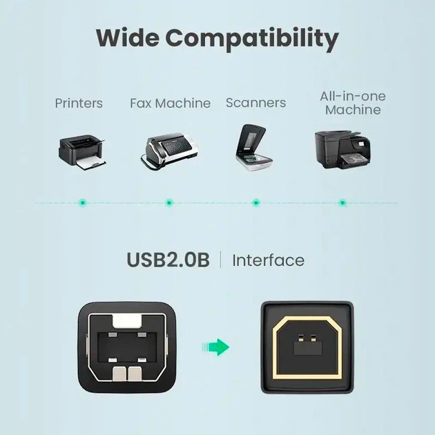 Кабель UGREEN US135 USB 2.0 AM to BM Print Cable 1m (Black) - изображение 4