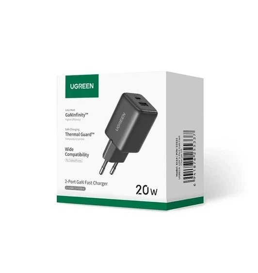 Мережевий зарядний пристрій UGREEN X514 20W 2-Port GaN Fast Charger EU White - Фото 2 Мережевий зарядний пристрій UGREEN X514 20W 2-Port GaN Fast Charger EU White - зображення 2