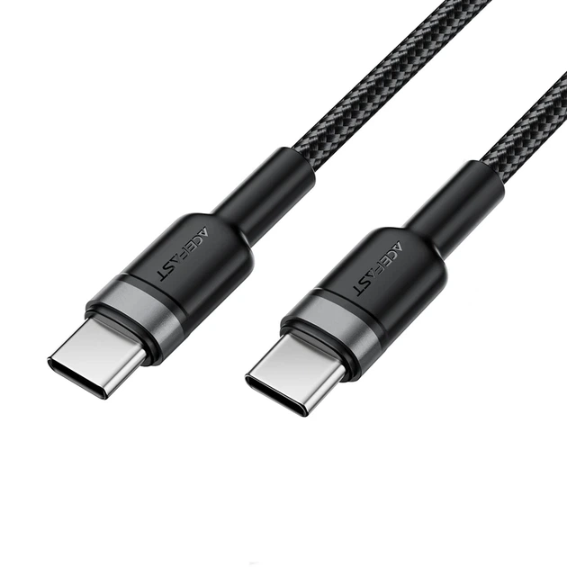 Кабель ACEFAST C22-03, Type-C to Type-C, 60W, 3A, 1.2m, Nylon Braid, Aluminum Alloy + TPE connectors, Black - Фото 3 Кабель ACEFAST C22-03, Type-C to Type-C, 60W, 3A, 1.2m, Nylon Braid, Aluminum Alloy + TPE connectors, Black - изображение 3