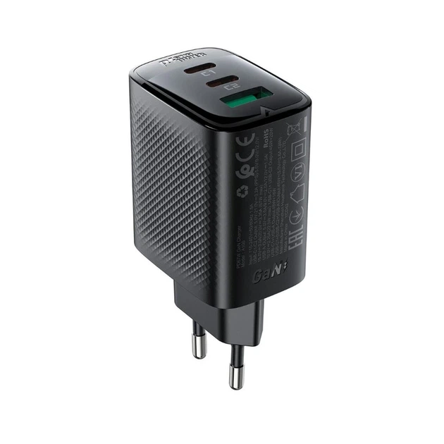 Мережевий зарядний пристрій ACEFAST A108 PD67W GaN (2*USB-C+USB-A) charger Black - изображение 5