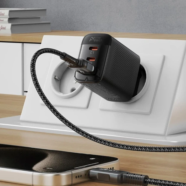 Мережевий зарядний пристрій ACEFAST A108 PD67W GaN (2*USB-C+USB-A) charger Black - изображение 7