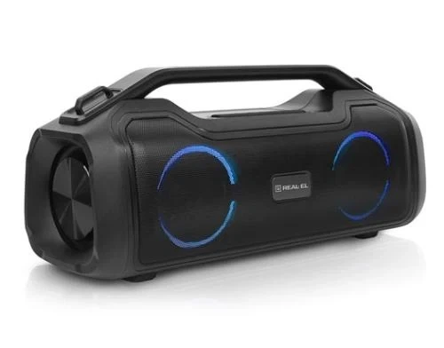 Колонка портативна 2.0 REAL-EL X-747 Black, 2 x 25 Вт, пластиковий корпус, Bluetooth, MicroSD / USB, IPX5, живлення від акумулятора, 2x3600мА * год, керування зверху - изображение 3