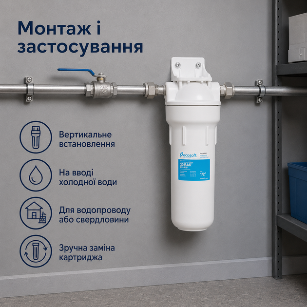 Посилений магістральний корпус фільтра Ecosoft Стандарт різьба 1/2 дюйма - зображення 2
