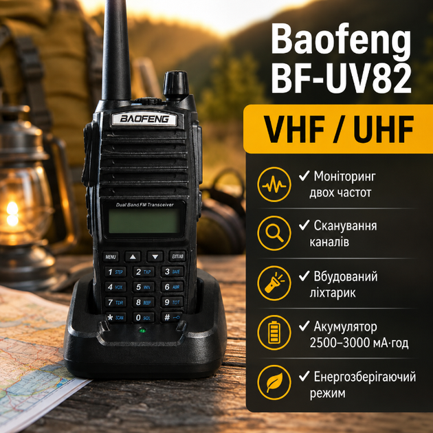 Двухдиапазонная рация Baofeng BF UV82 VHF UHF 8 Вт до 10 км с зарядной станцией черная - изображение 11
