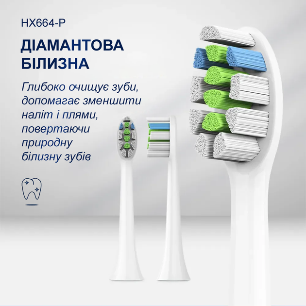Змінні відбілюючі насадки HX664P для електричної зубної щітки Optimal White (сумісні з Philips), 4 шт Білі - изображение 2
