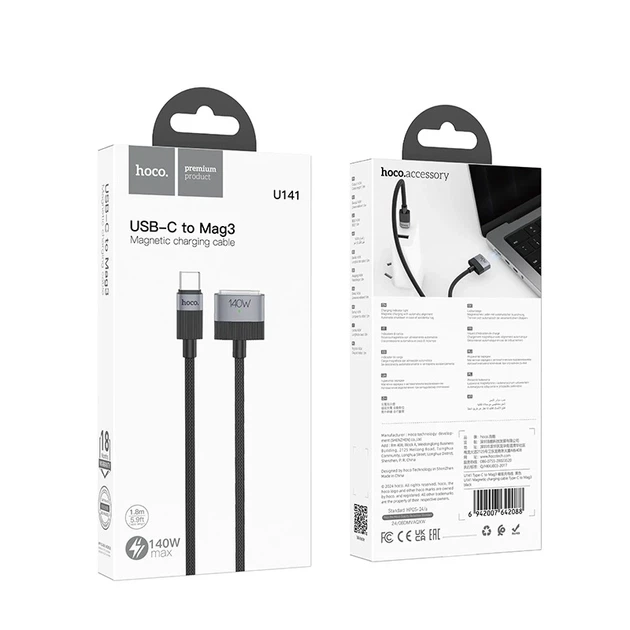 Кабель магнітний HOCO U141 Type-C to MagSafe 3 (Mag3) PD 140 W 2 м Black (HOCO-U141) шнур заряджання для MacBook Pro/Air - Фото 1 Кабель магнітний HOCO U141 Type-C to MagSafe 3 (Mag3) PD 140 W 2 м Black (HOCO-U141) шнур заряджання для MacBook Pro/Air - зображення 1