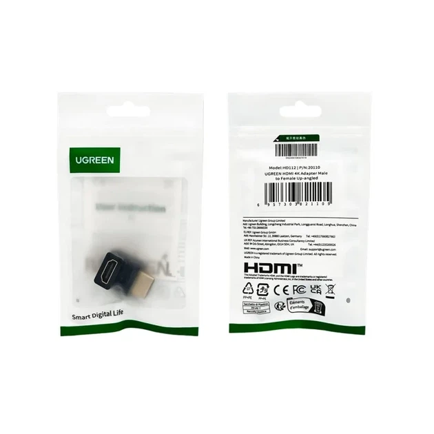 Кутовий перехідник UGREEN HDMI — HDMI Адаптер 90 градусів Up-Angled (Вгору) 4K 60Hz Black (UGR-20109) для телевізора на стіну - Фото 1 Кутовий перехідник UGREEN HDMI — HDMI Адаптер 90 градусів Up-Angled (Вгору) 4K 60Hz Black (UGR-20109) для телевізора на стіну - зображення 1