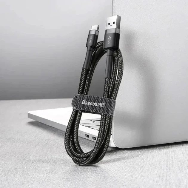 Кабель для быстрой зарядки Baseus Cafule Cable USB for Type-C 3A 1м Серо-Черный (CATKLF-BG1) - зображення 7