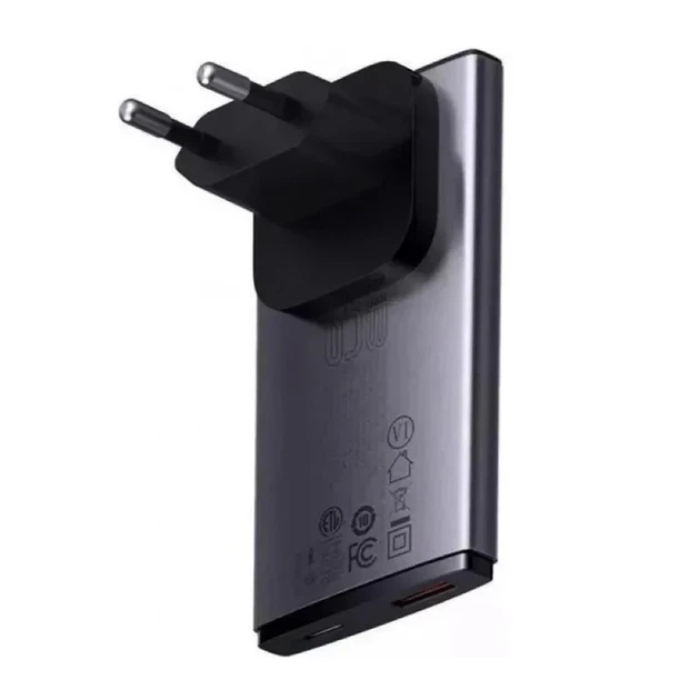 Сетевое зарядное устройство Baseus GaN5 Pro Ultra-Slim 65W Type-C + USB с кабелем Type-C to Type-C 100W Серый/Скорая зарядка бло - изображение 3