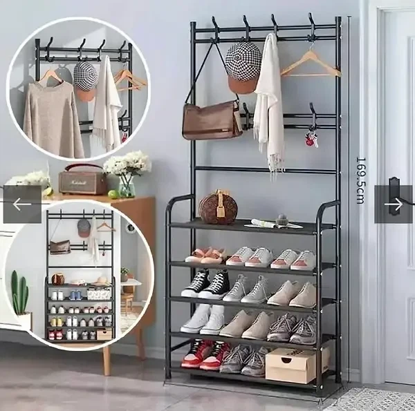 Вешалка-органайзер напольная металлическая NEW Simple Floor Clothes 60х26.5х154 см Черная - изображение 3