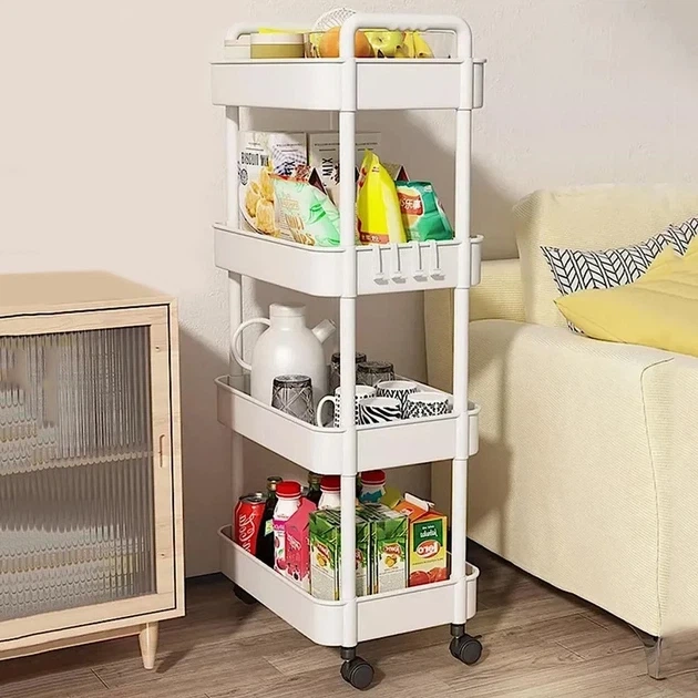Этажерка на колесах 4 полки белая напольная Storage rack AN906 - изображение 3