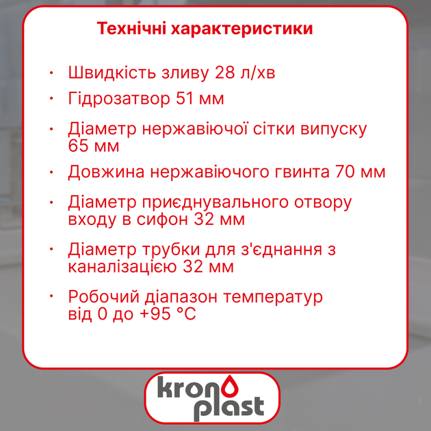 Сифон Kronoplast для умывальника 1 1/4″ × 40 мм со смещенным резьбовым выпуском ST180A0004 - изображение 2