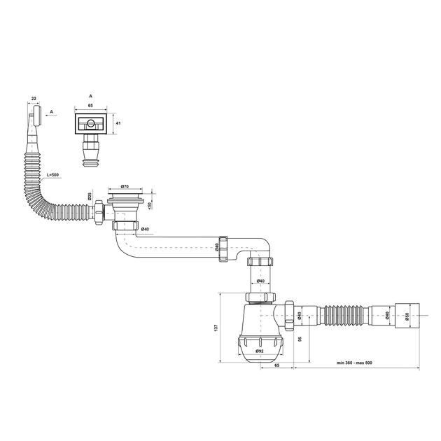 Сифон Kronoplast для кухонной мойки 1 1/2″×40 смещенный с резьбовым выпуском SM86010343 - изображение 5