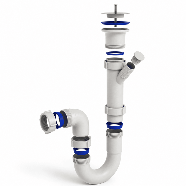 Сифон Kronoplast 1 1/2"*40 с резьбовым выпуском прямоточный и отводом для стиральной машины SU14020000 - изображение 4