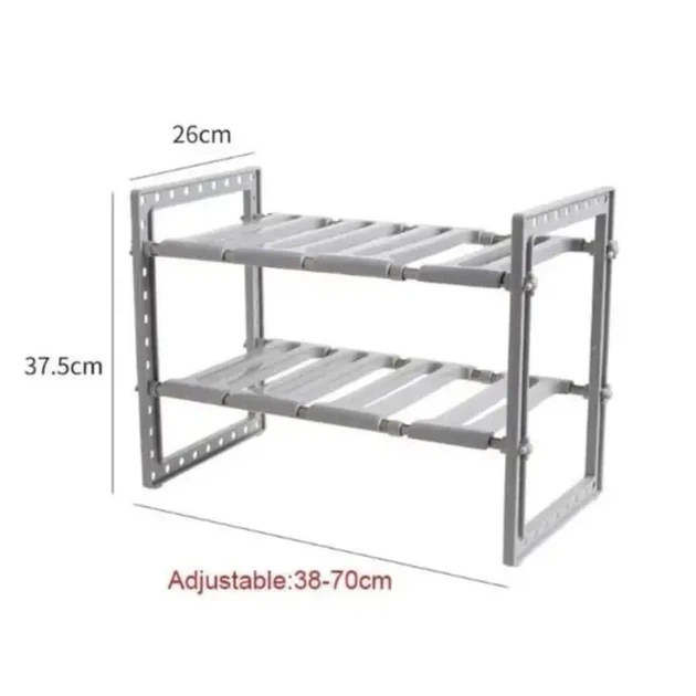 Регулируемая кухонная полка Kitchen Rack 38–70 см 2-ярусный органайзер под раковину Белая - изображение 2