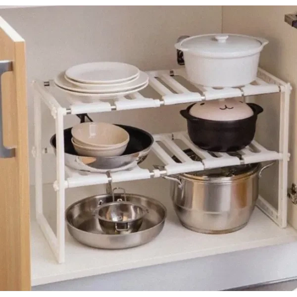 Регулируемая кухонная полка Kitchen Rack 38–70 см 2-ярусный органайзер под раковину Белая - изображение 3
