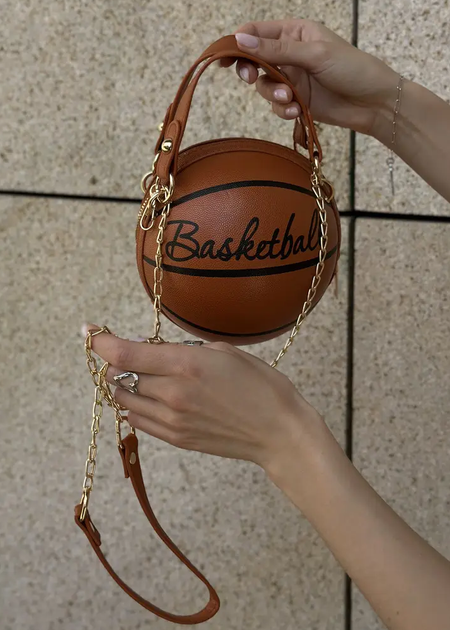 Жіноча коричнева кругла сумка BASKETBALL м'яч на ланцюжку - Фото 2 Жіноча коричнева кругла сумка BASKETBALL м'яч на ланцюжку - зображення 2