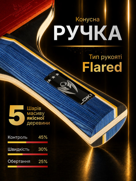 Ракетка для настольного тенниса пинг понга 3* звёзды в чехле атакующая с высоким контролем силы скорости настольная теннисная профессиональная атакующаялипкая резиновая 5 слойная для игры любителя проф начинающих взрослых понговая Loki 3 star ТБ8869 - изображение 2