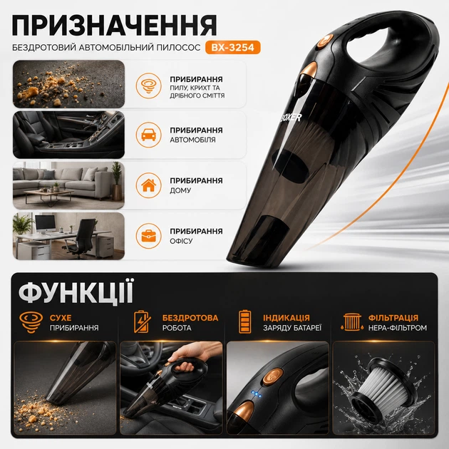 Бездротовий автомобільний пилосос BX-3254 - зображення 4