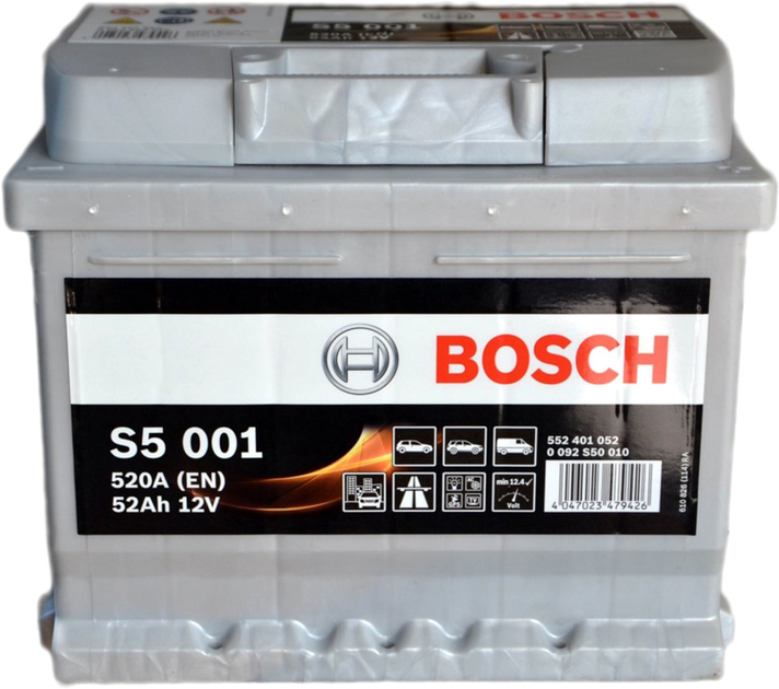 Автомобільний акумулятор Bosch 6СТ-52 Н (S5001) 52 А·год (-/+) Euro 520 А (0 092 S50 010) - зображення 1