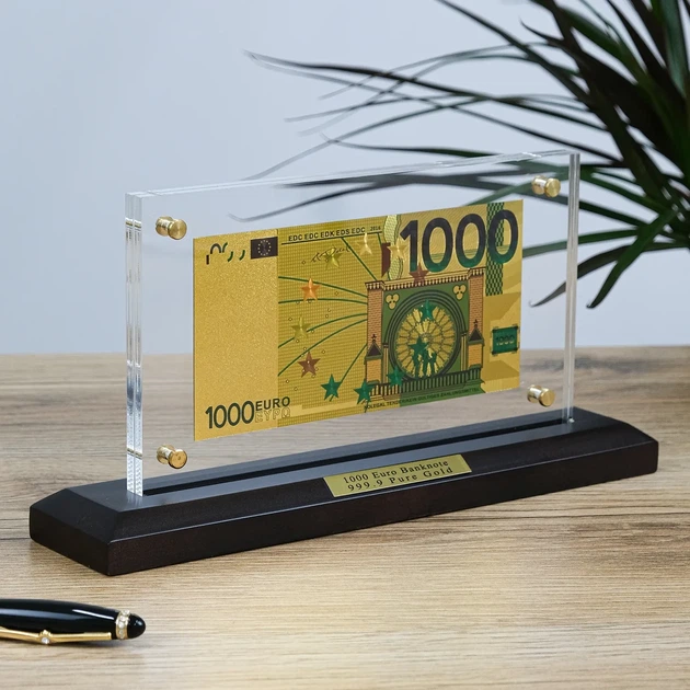 Екстравагантна купюра 1000 EUR (євро) з покриттям під золото 28*14*6 см – ідея для колекціонера Гранд Презент ГП600073 - зображення 3
