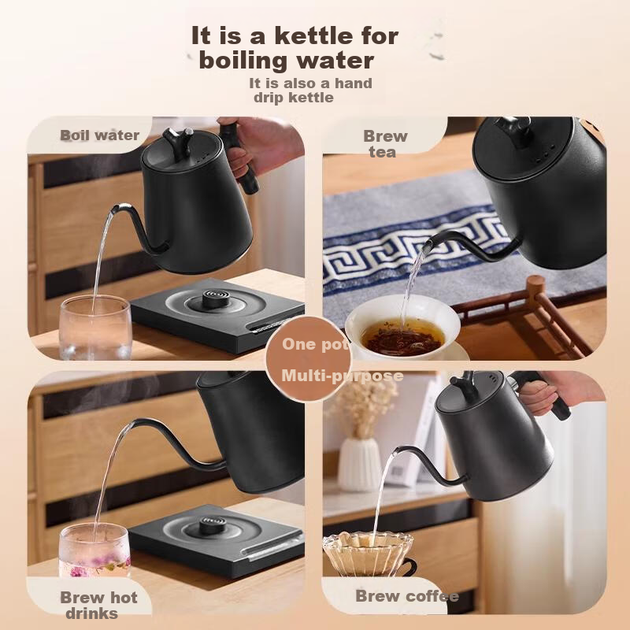 Чайник TEOTM Pour-Over, електричний чайник із регульованою температурою нагрівання, ручкою-вушками та довгим носиком, чайник із постійною температурою, електричний чайник для гарячої води - зображення 6