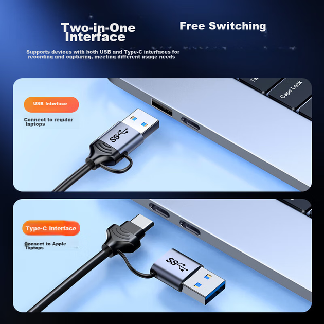 Карта видеозахвата BIAZE HDMI на чипе MS2130 с входом 4K 60 Гц, USB и Type-C, для Switch, PS5, ноутбука, телефона и камеры - изображение 9
