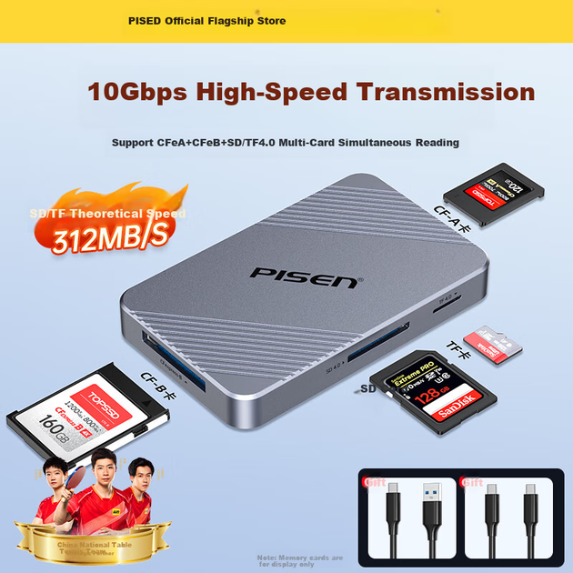 Кардридер Pisen USB и Type-C 3.2 для карт CFeA/CFeB/SD 4.0/TF, для камер Sony и Canon - Фото 5 Кардридер Pisen USB и Type-C 3.2 для карт CFeA/CFeB/SD 4.0/TF, для камер Sony и Canon - изображение 5