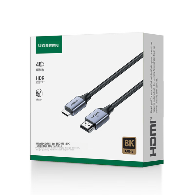 Кабель Ugreen 15515 Mini HDMI - HDMI 2.1 8K 60 Гц 2 м - Фото 9 Кабель Ugreen 15515 Mini HDMI - HDMI 2.1 8K 60 Гц 2 м - изображение 9
