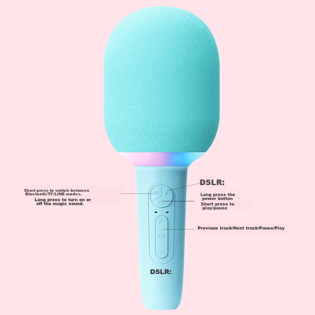 Soaiy MC52 Микрофон-колонка, беспроводная караоке-машина с Bluetooth для домашнего использования, детского пения, семейных онлайн-трансляций, KTV, с одним микрофоном, розовый - изображение 5