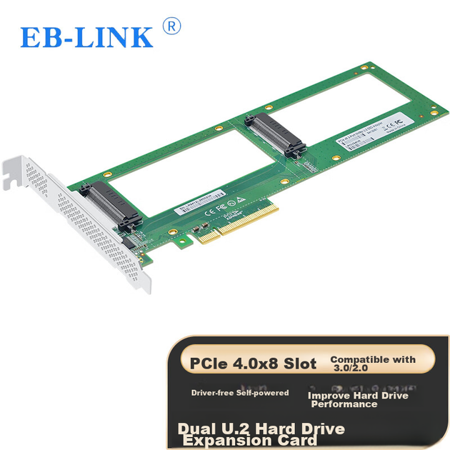 EB-LINK PCIe 4.0 X8 to U.2 Expansion Card, NVMe U.2 Dual-Port SSD Adapter Card, SFF-8639 Interface, Driver-Free, Auto-Personal Powered Increment. - изображение 4