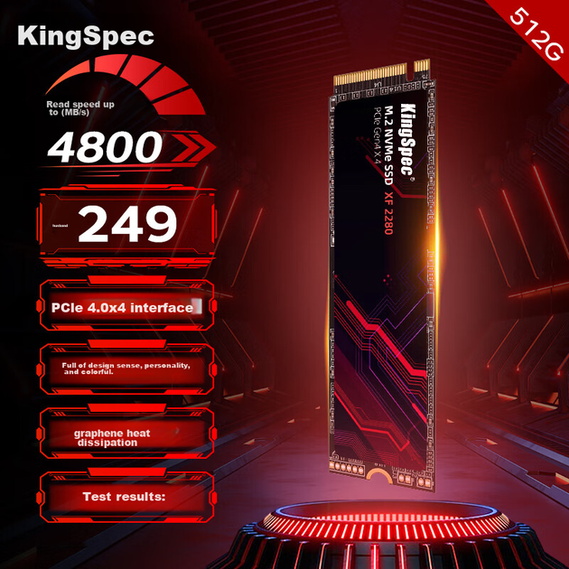 SSD KingSpec 512 ГБ, интерфейс M.2 NVMe PCIe 4.0, используется высококачественная TLC NAND память, скорость чтения 4800 МБ/с, совместим с настольными и портативными ПК, аксессуар для хранения данных. - изображение 4