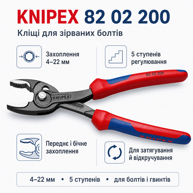 Клещи универсальные KNIPEX 82 02 длинна 200 мм раскрытие губок до 22 мм Красный - Фото 2 Клещи универсальные KNIPEX 82 02 длинна 200 мм раскрытие губок до 22 мм Красный - изображение 2