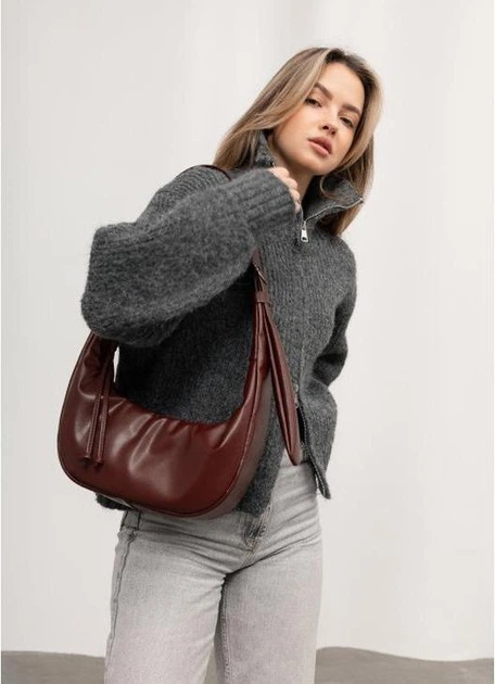 Женская сумка Sambag HOBO бордовая 30x13x8 см эко-кожа городская на молнии Sambag 55179 - изображение 11