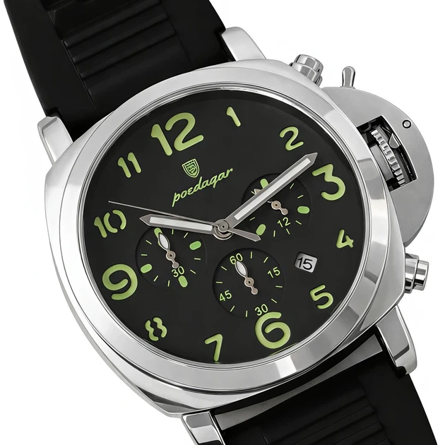 Чоловічий годинник Poedagar Luminious Rubber Black, 2 ремінці - зображення 2