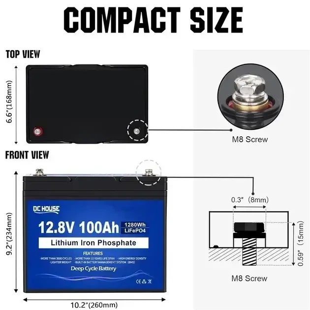 Аккумуляторная батарея DC-HOUSE 12V 100Ah (ECO-LFP12100-100AH) Lithium Battery 4000+ (литий-железо-фосфатная) - изображение 3