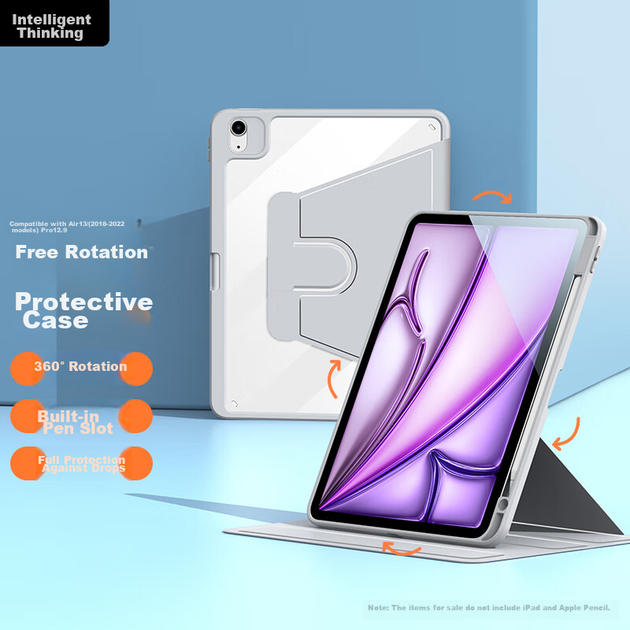 Чехол Zhisihui для iPad Air 13 M4 и iPad Pro 12.9 силиконовый с поворотной подставкой прозрачный - Фото 4 Чехол Zhisihui для iPad Air 13 M4 и iPad Pro 12.9 силиконовый с поворотной подставкой прозрачный - изображение 4