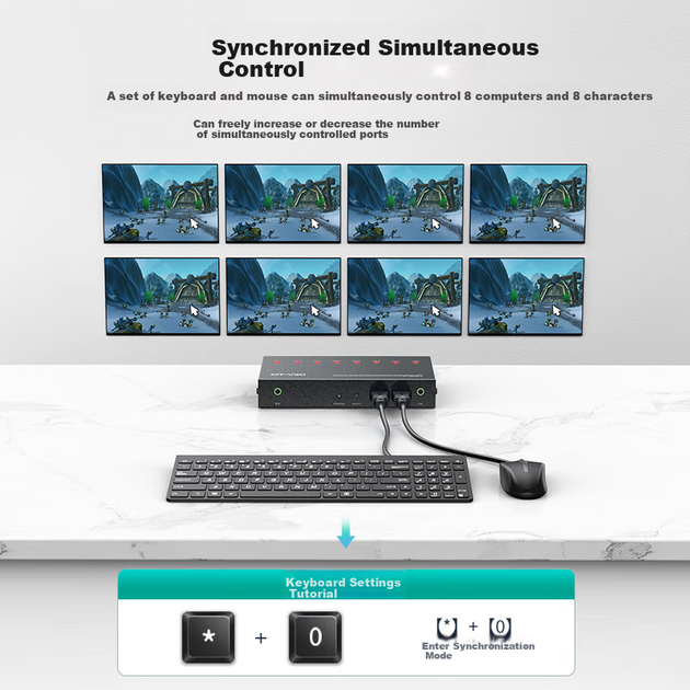 KVM-перемикач MT-Viki MT-KM108-U 8-портовий USB з підтримкою звуку - зображення 2