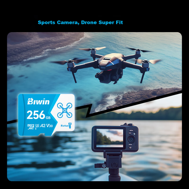 Карта памяти BIWIN MS160 microSD 256 ГБ U3 V30 A2, скорость чтения 160 МБ/с, для дронов, экшн-камер и видеонаблюдения - изображение 6