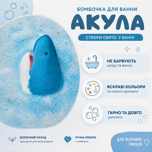 Бомбочка для ванны "Акула" 3D для мальчиков, мужчин с фруктовым ароматом 125 г - изображение 2