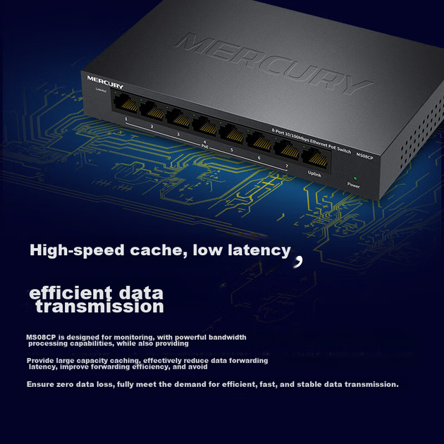PoE-коммутатор MERCURY, 8 портов 100 Мбит/с, 7 портов POE, для домашней сети видеонаблюдения, модель MS08CP - изображение 6