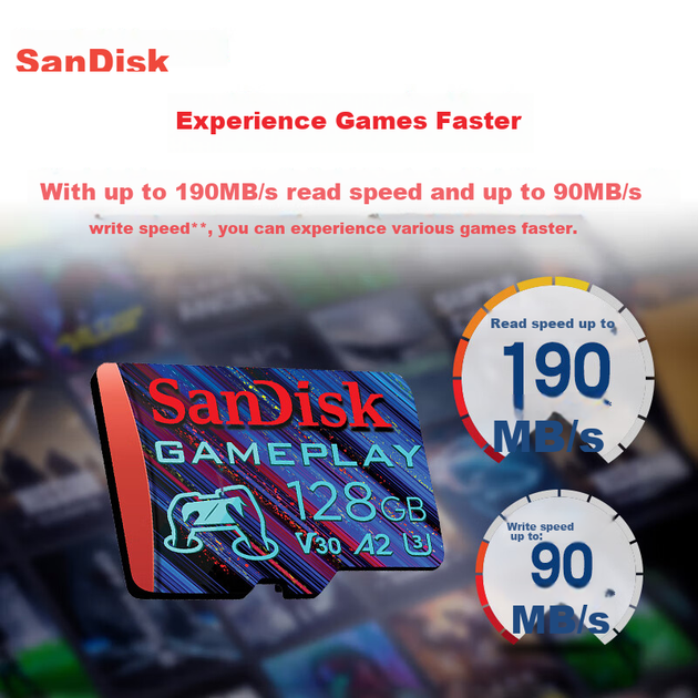 Карта пам'яті SanDisk microSD 128 ГБ A2 U3 V30 4K, читання 190 МБ/с, запис 90 МБ/с, для ігрових консолей - зображення 6