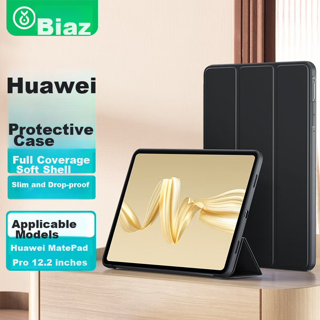 Чехол BIAZE PB542 для Huawei MatePad Pro 12.2 дюйма 2024/2025 трехсекционный с функцией сна, черный - изображение 4
