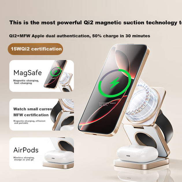 Зарядное устройство MOMAX 3 в 1 MagSafe 15 Вт складное для iPhone 17/16/15 Pro Max - изображение 2