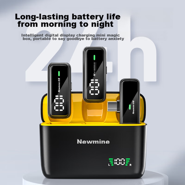 Микрофон петличный Newmine MC203 беспроводной двухканальный с шумоподавлением и зарядным кейсом - Фото 3 Микрофон петличный Newmine MC203 беспроводной двухканальный с шумоподавлением и зарядным кейсом - изображение 3