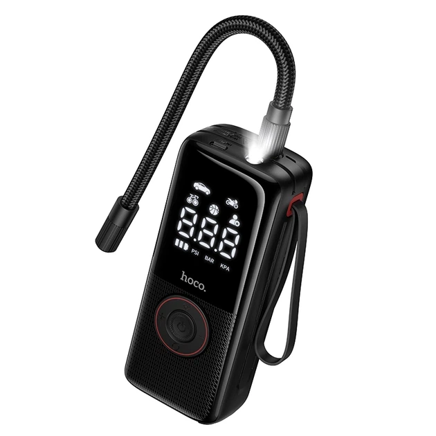 Автомобильный компрессор портативный беспроводной HOCO ZP18 Enlighten 4000mAh 10.3 Bar аккумуляторный насос для авто, мотоциклов, велосипедов с LED-дисплеем и фонариком Черный - изображение 2