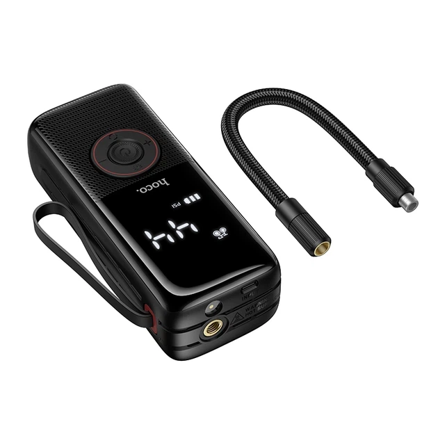 Автомобильный компрессор портативный беспроводной HOCO ZP18 Enlighten 4000mAh 10.3 Bar аккумуляторный насос для авто, мотоциклов, велосипедов с LED-дисплеем и фонариком Черный - изображение 4