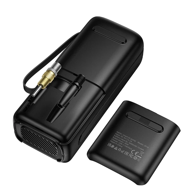 Автомобильный компрессор портативный беспроводной HOCO ZP18 Enlighten 4000mAh 10.3 Bar аккумуляторный насос для авто, мотоциклов, велосипедов с LED-дисплеем и фонариком Черный - изображение 5
