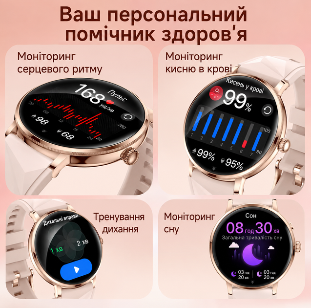 Смарт-часы женские LIGE AK107 Gold Diamond Band (разговор, пульсоксиметр) 2 ремешка - изображение 12