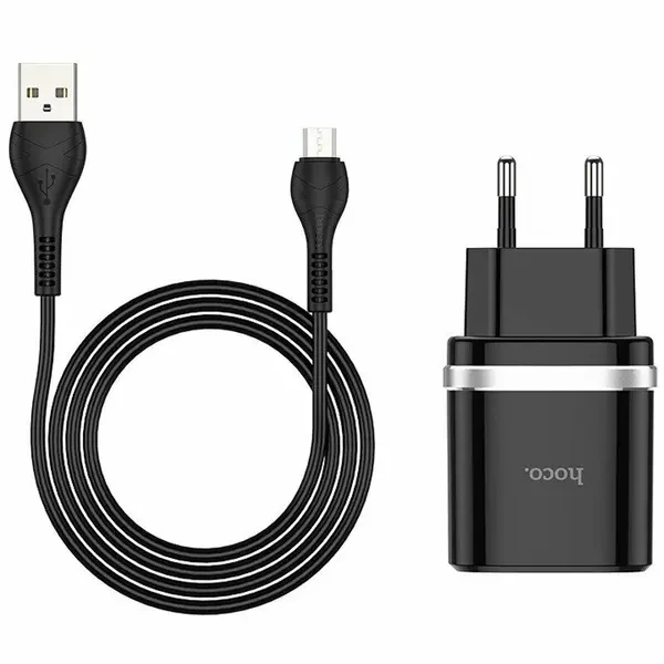 Мережевий зарядний пристрій Hoco C12Q Smart QC3.0 3A 18W 1USB, кабель Micro Чорний - Фото 1 Мережевий зарядний пристрій Hoco C12Q Smart QC3.0 3A 18W 1USB, кабель Micro Чорний - изображение 1